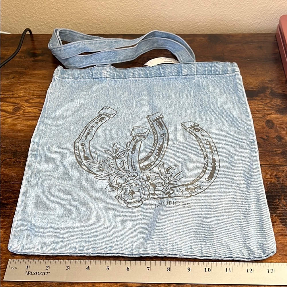 NWT Maurices Light Blue Denim Horseshoe Print Tote Bag